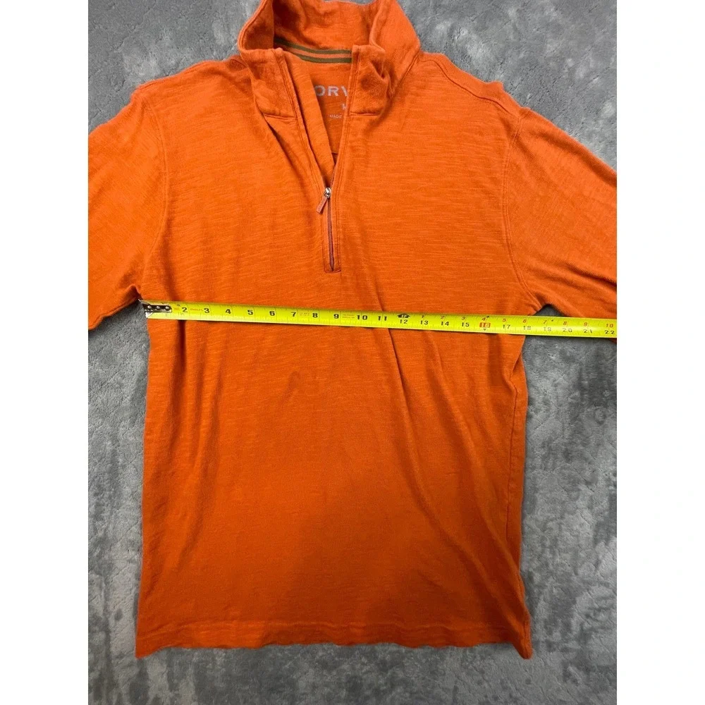 ORVIS Pullover Sweater Men M Orange Quarter Zip Mock Neck Zip 100 Cotton Outdoor